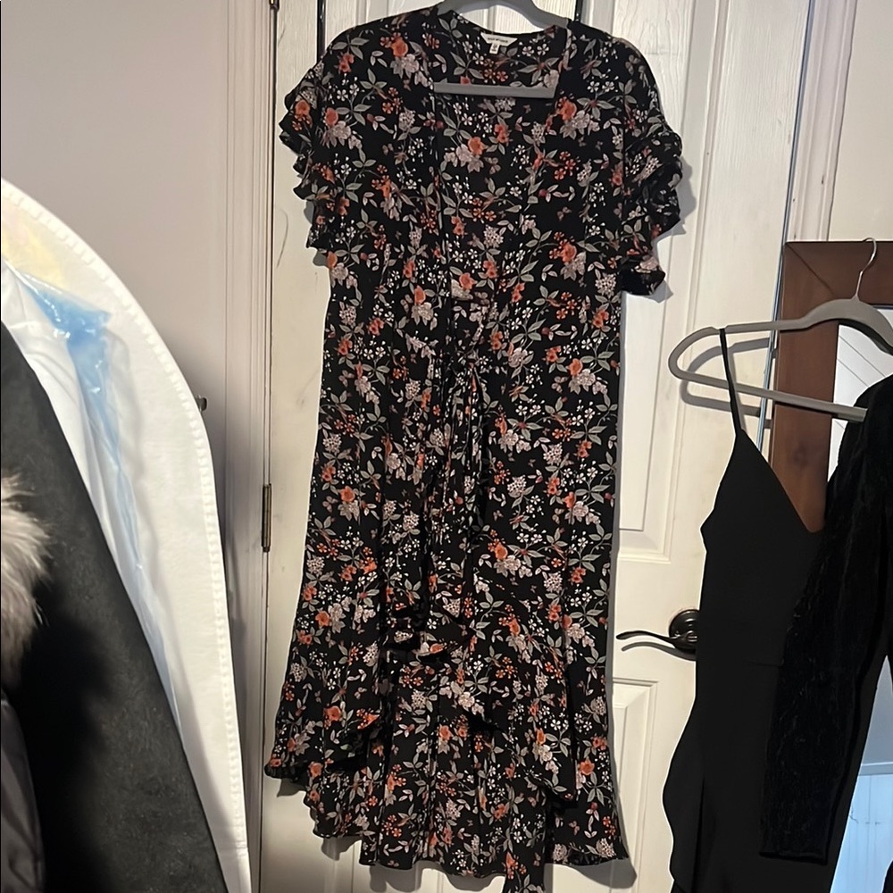 Max Studio Floral Black Wrap Dress